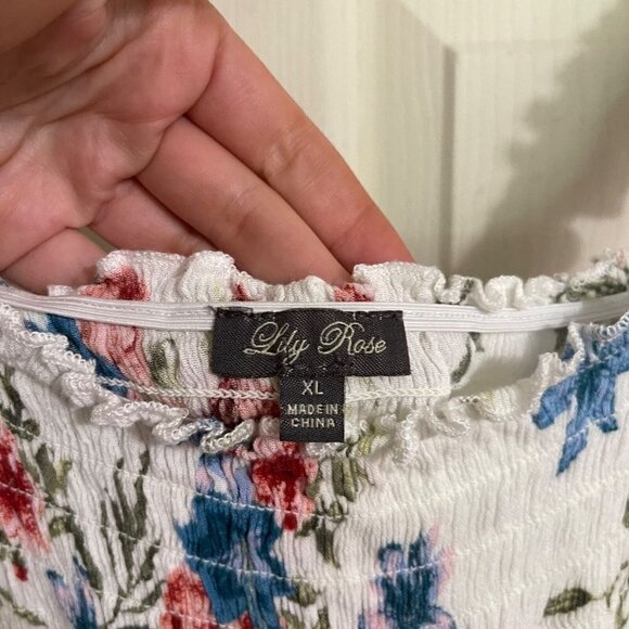 Lily Rose Womens White Floral Smocked Tie Waist Pockets Sleeveless Romper XL - Picture 3 of 8